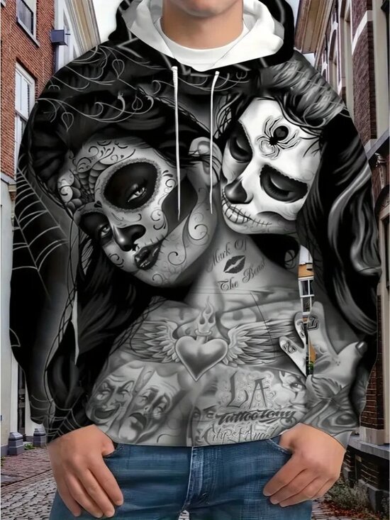 Unbranded Other - Skull Couple Men 3D Graphic Hoodie Sweatshirt Multicolor Size Large